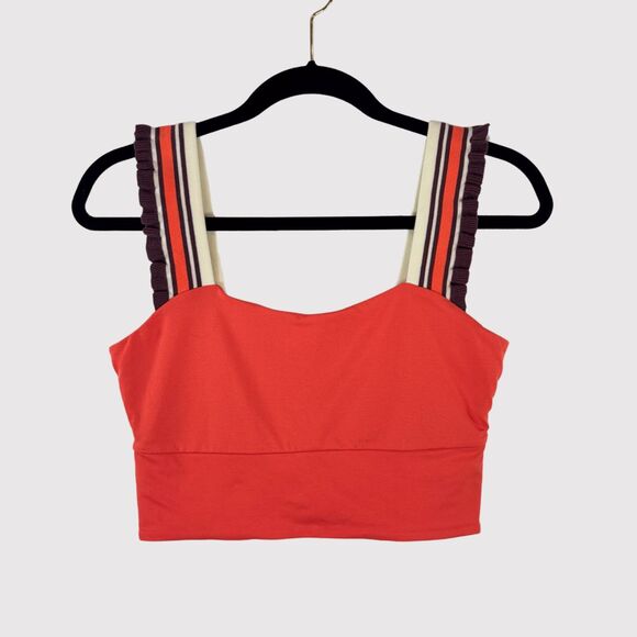 FP Movement Womens Top Red Time Out Tank Cropped Ruffle Cut Out Back Medium - Picture 1 of 9